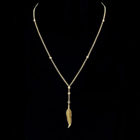 Gold Feather Rosary Necklace